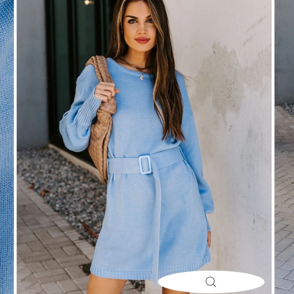 Vici Perry Belted Knit Sweater Dress - Blue